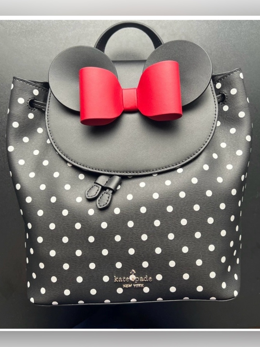 Kate Spade x Disney Minnie Mouse Flap Black Backpack K4642 Red Bow - EUC $379 - Picture 4 of 9